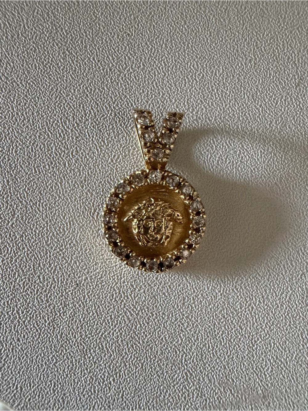 Gold Medallion Pendant with Crystal Halo - Women Jewelry 10kt